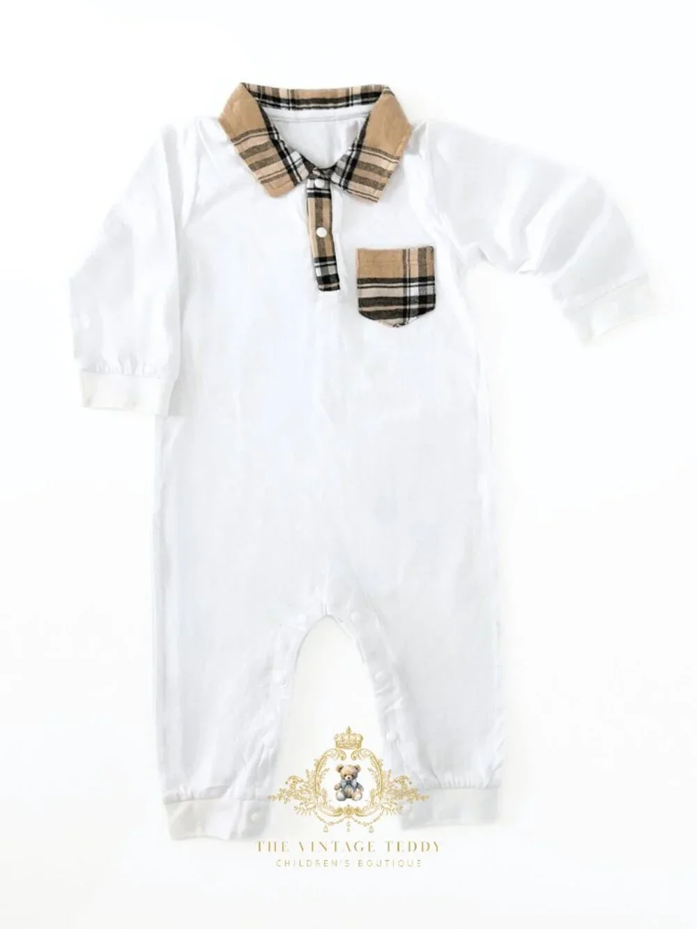 NWT Cute Boys One-piece Bodysuit Oxford Rompers Set of 2 Long Sleeve Plaid 9-12M